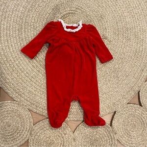 Ralph Lauren Velour Trim Footed Coverall, Park Avenue Red, Size 3m